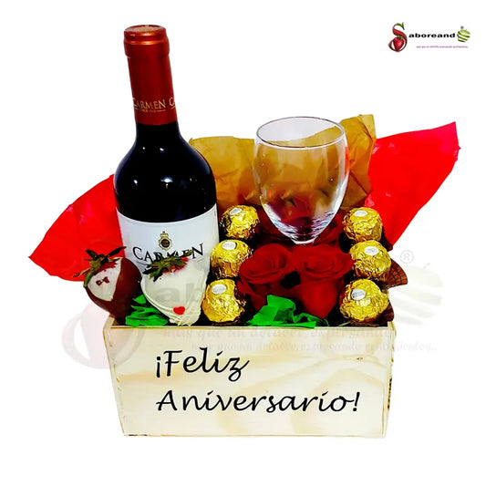 ARREGLO CON Vino ferrero rocher fresas con chocolate personalizado novios aniversario