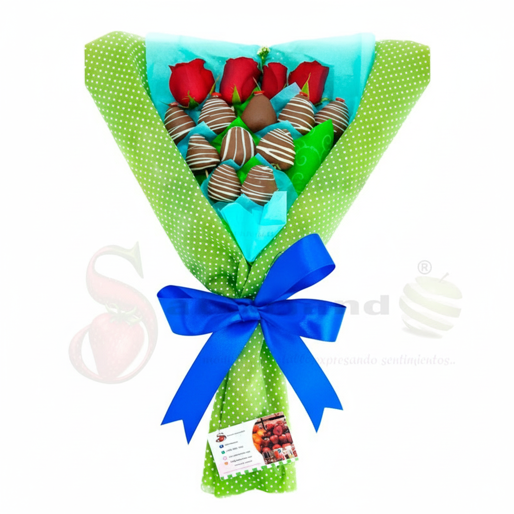 Ramo frutal con fresas con rayas blancas