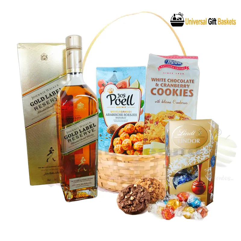 Cesta de regalo universal Canasta de whisky y chocolate Johnnie Gold