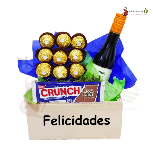 Arreglo de chocolates Ferrero rocher con letras de chocolate y vino Rounite para regalar en Costa Ri
