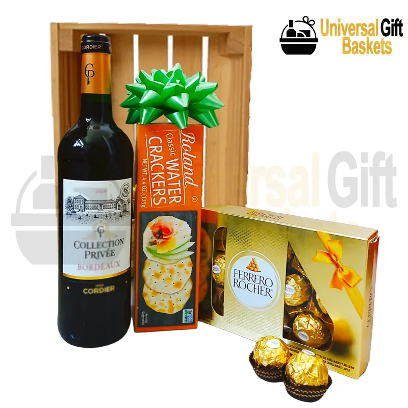 giftbaskets costa rica vino caja de madera galletas