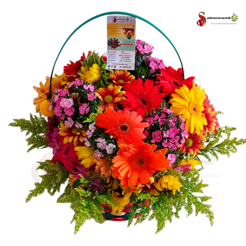 Arreglo en canasta de mimbre tipo primaveral floristeria costa rica