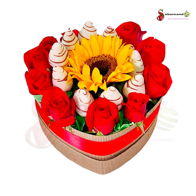 caja de rosas fresas con chocolate y ferrero rocher