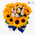 Caja de madera con girasoles fresas y chocolates costa rica