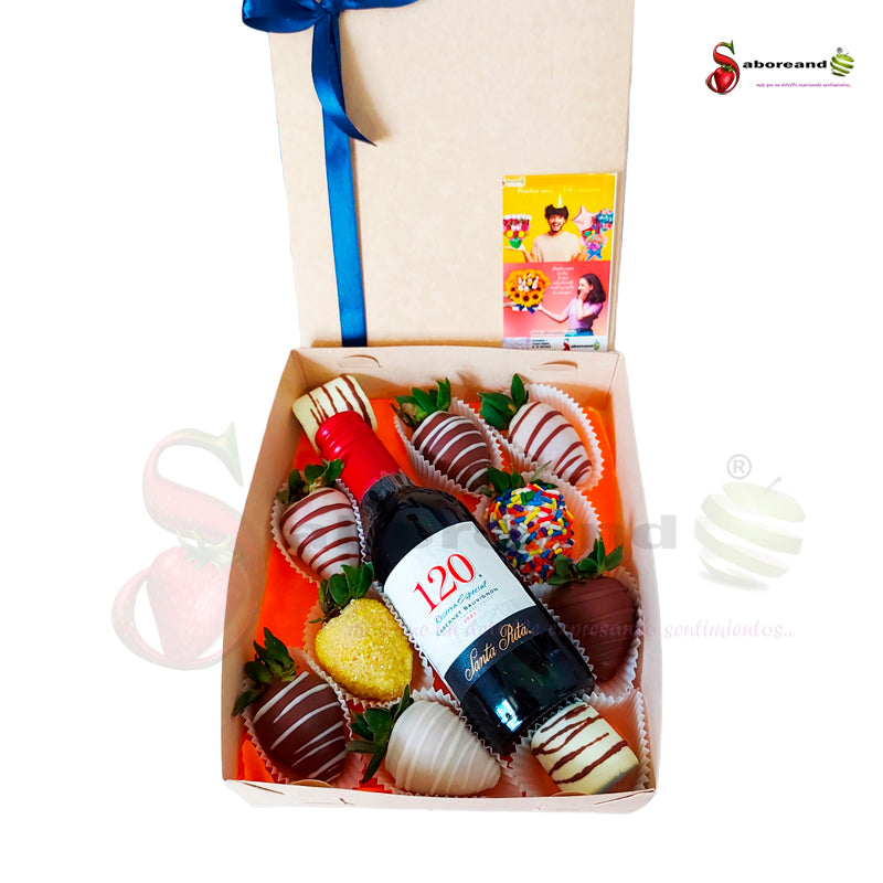 Caja de fresas con vino saboreandocr costa rica